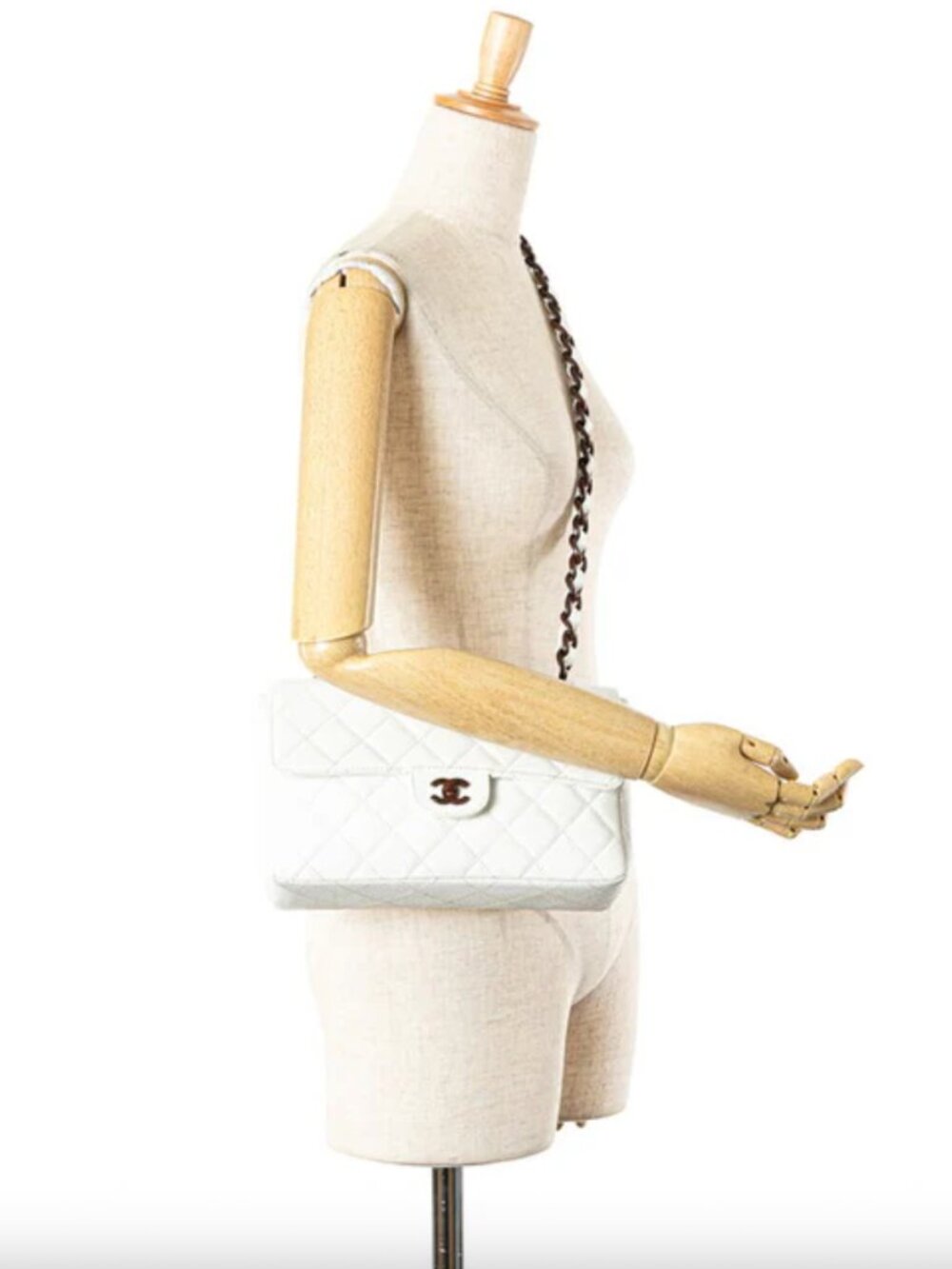 CHANEL Caviar Leather Wooden CC Quilted Classic Flap Medium Wood Chain Bag - Picture 14 of 14